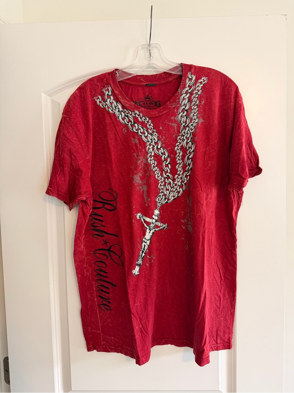 Red Short Sleeve Tee with Chain Cross Graphic